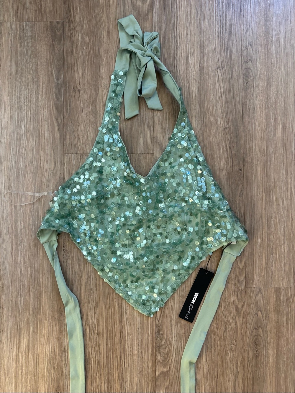Teal Sequin Halter Top